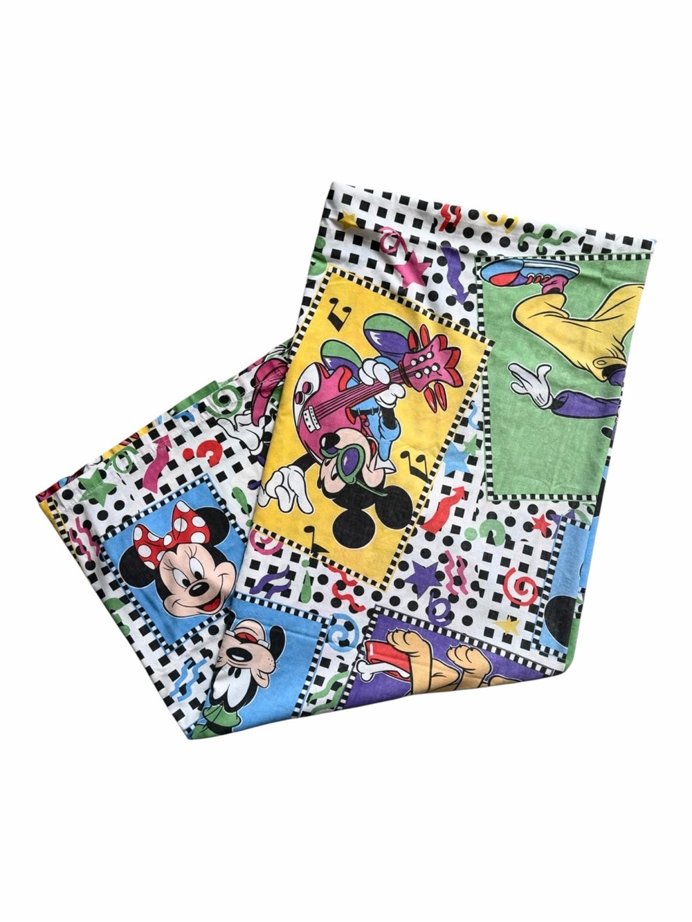 VTG '90s Disney Rock & Roll Mickey & Friends Colorblock Flat Sheet Size: TWIN